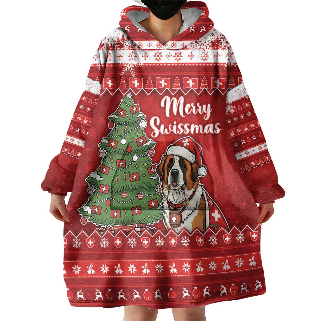 Switzerland Christmas Wearable Blanket Hoodie Saint Bernard Merry Swissmas - Wonder Print Shop
