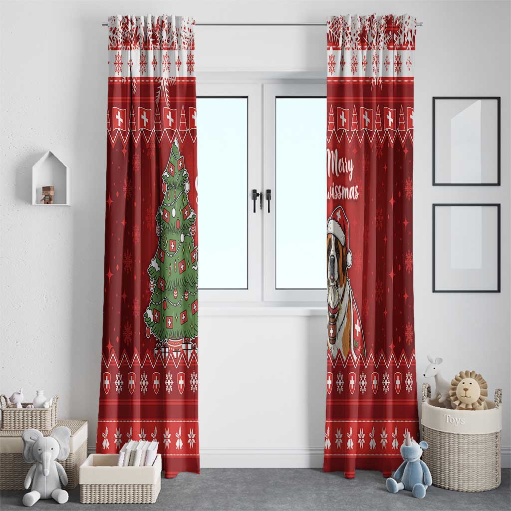 Switzerland Christmas Window Curtain Saint Bernard Merry Swissmas - Wonder Print Shop