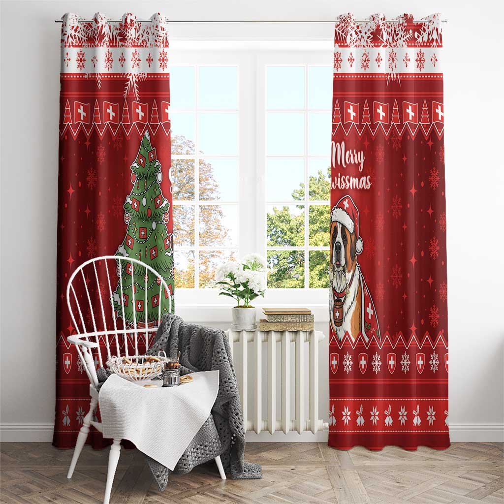 Switzerland Christmas Window Curtain Saint Bernard Merry Swissmas - Wonder Print Shop