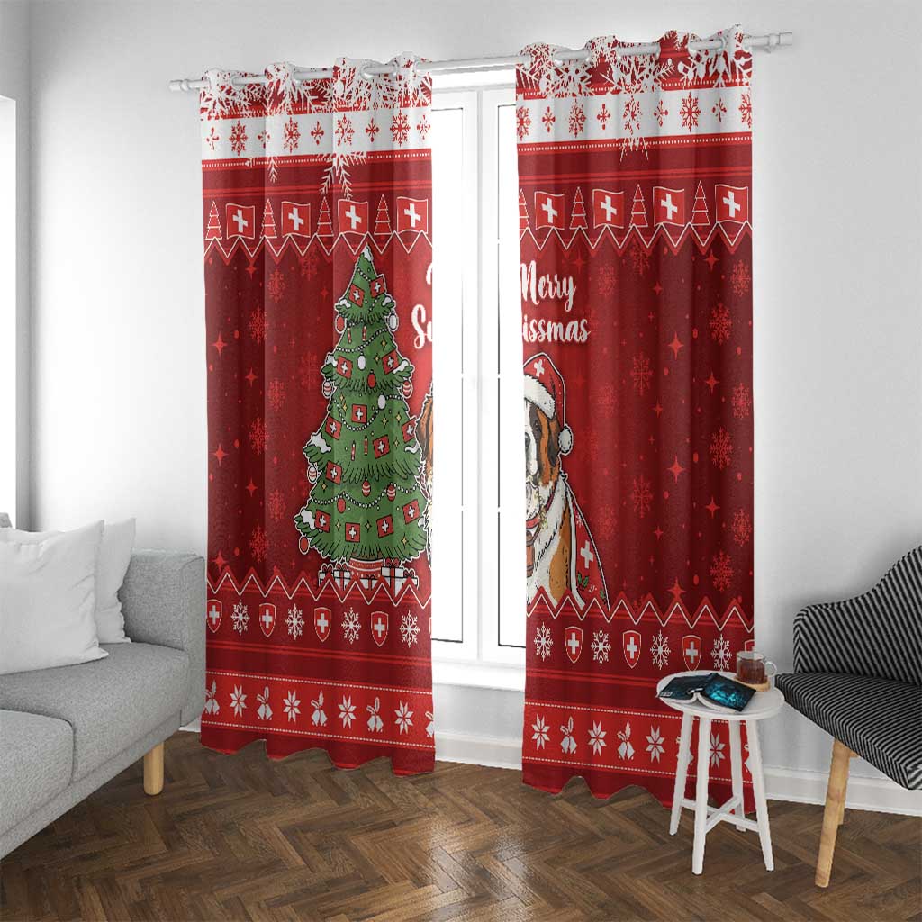 Switzerland Christmas Window Curtain Saint Bernard Merry Swissmas - Wonder Print Shop