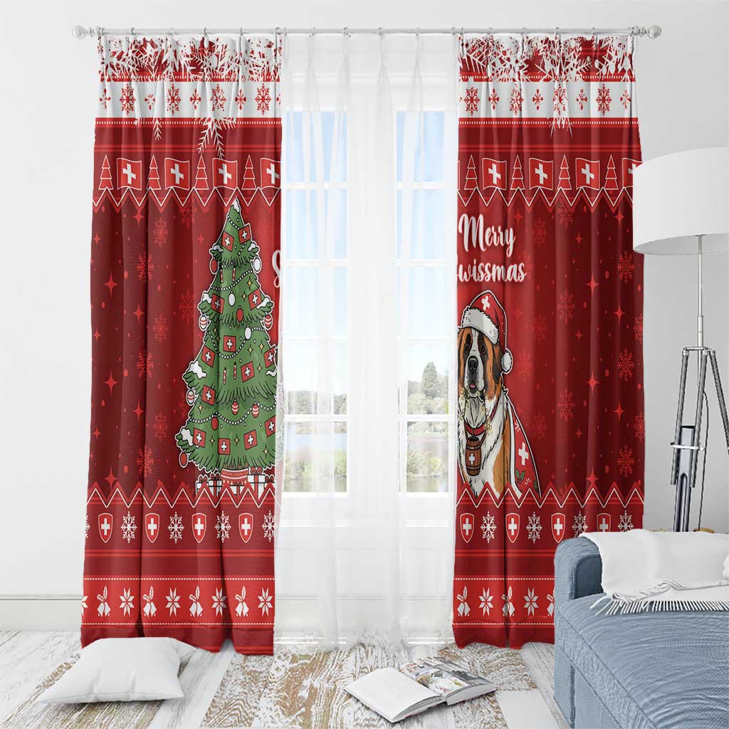 Switzerland Christmas Window Curtain Saint Bernard Merry Swissmas - Wonder Print Shop