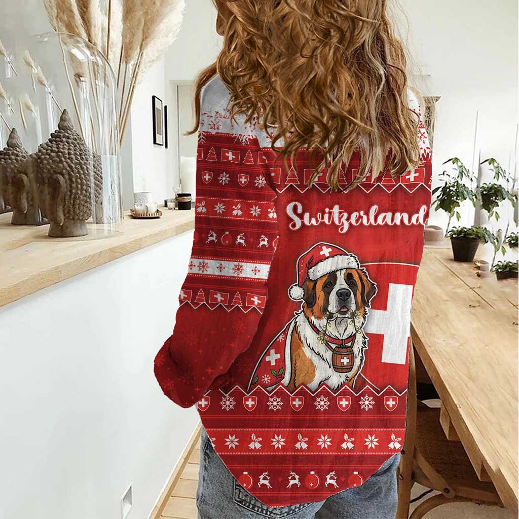 Switzerland Christmas Women Casual Shirt Saint Bernard Merry Swissmas - Wonder Print Shop
