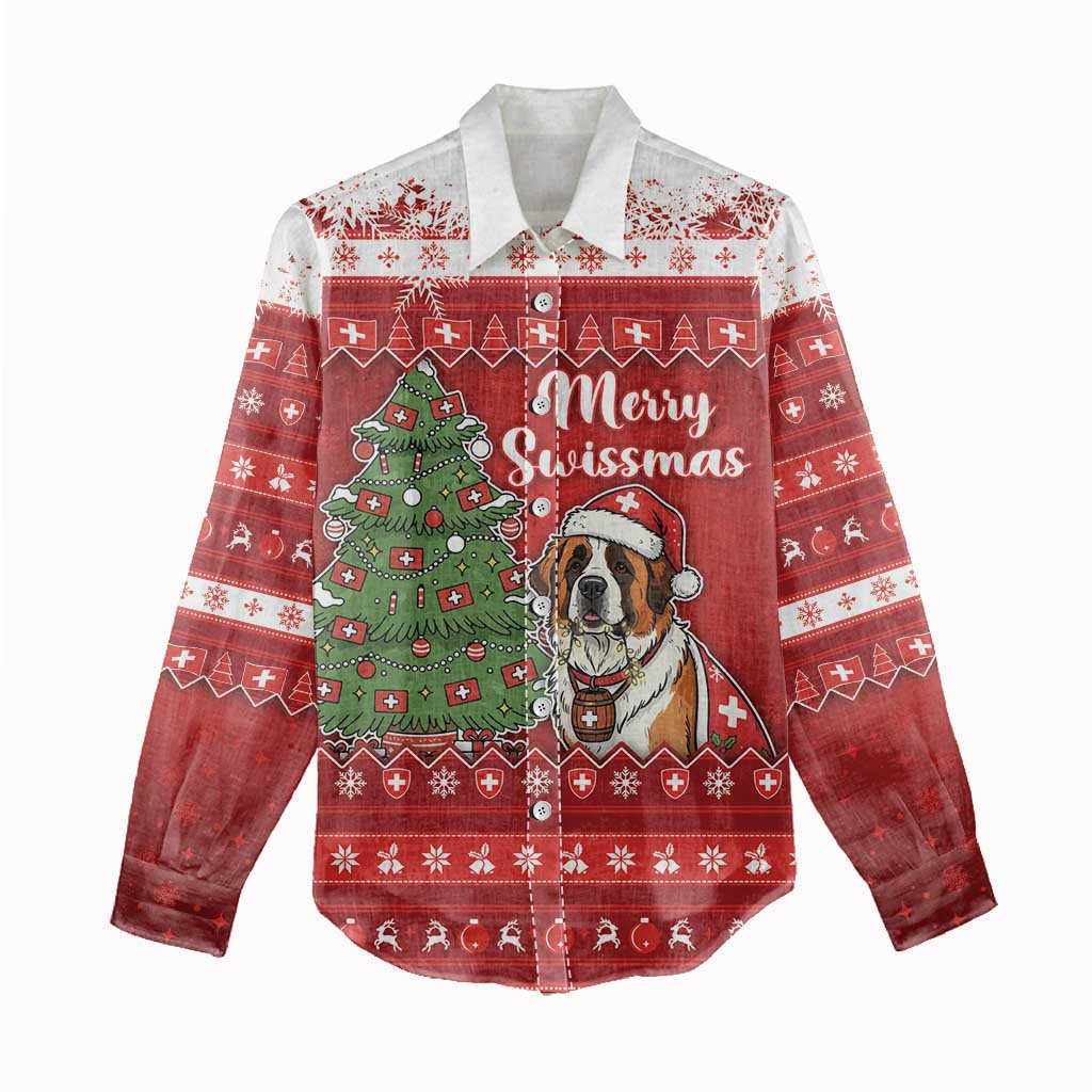 Switzerland Christmas Women Casual Shirt Saint Bernard Merry Swissmas - Wonder Print Shop