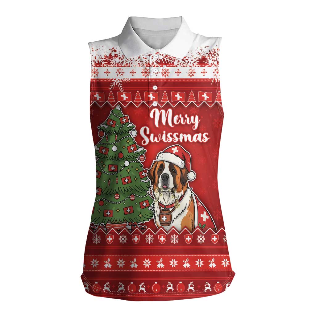 Switzerland Christmas Women Sleeveless Polo Shirt Saint Bernard Merry Swissmas - Wonder Print Shop