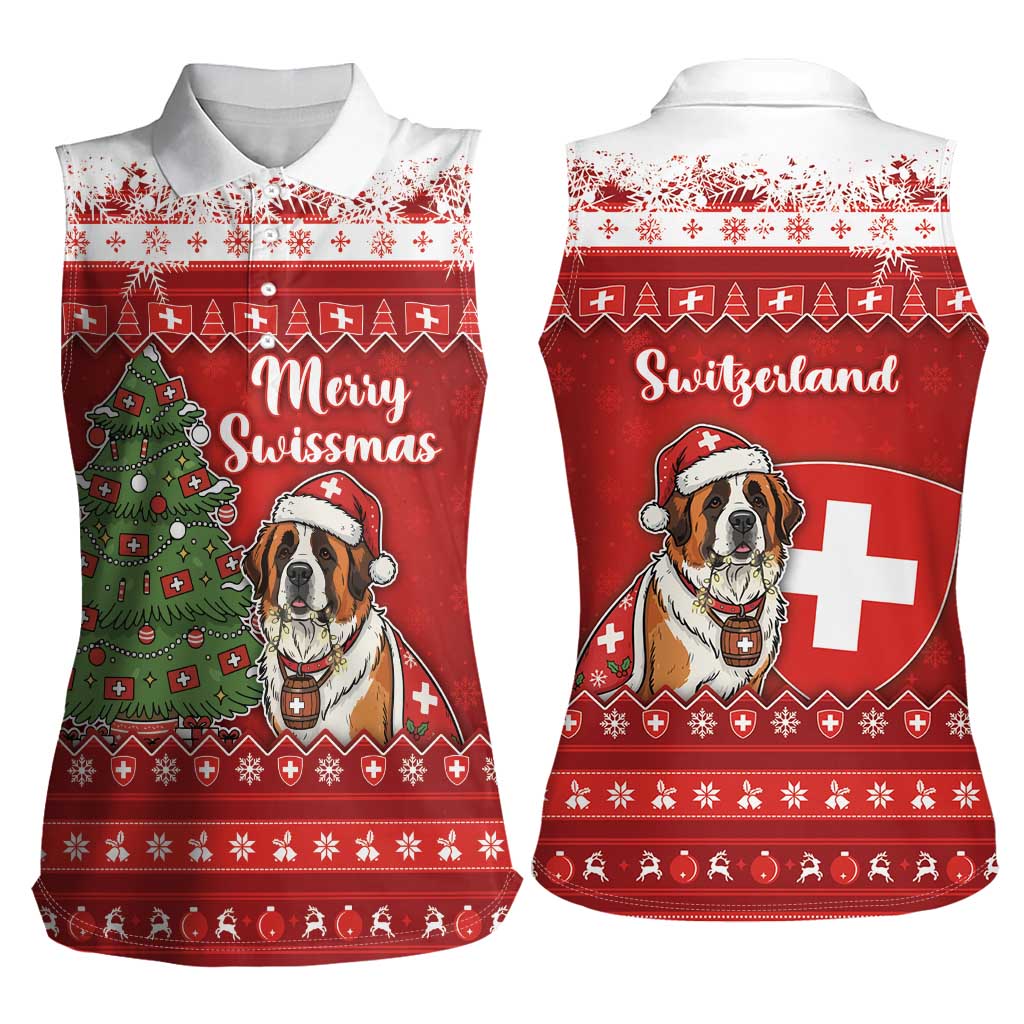 Switzerland Christmas Women Sleeveless Polo Shirt Saint Bernard Merry Swissmas - Wonder Print Shop