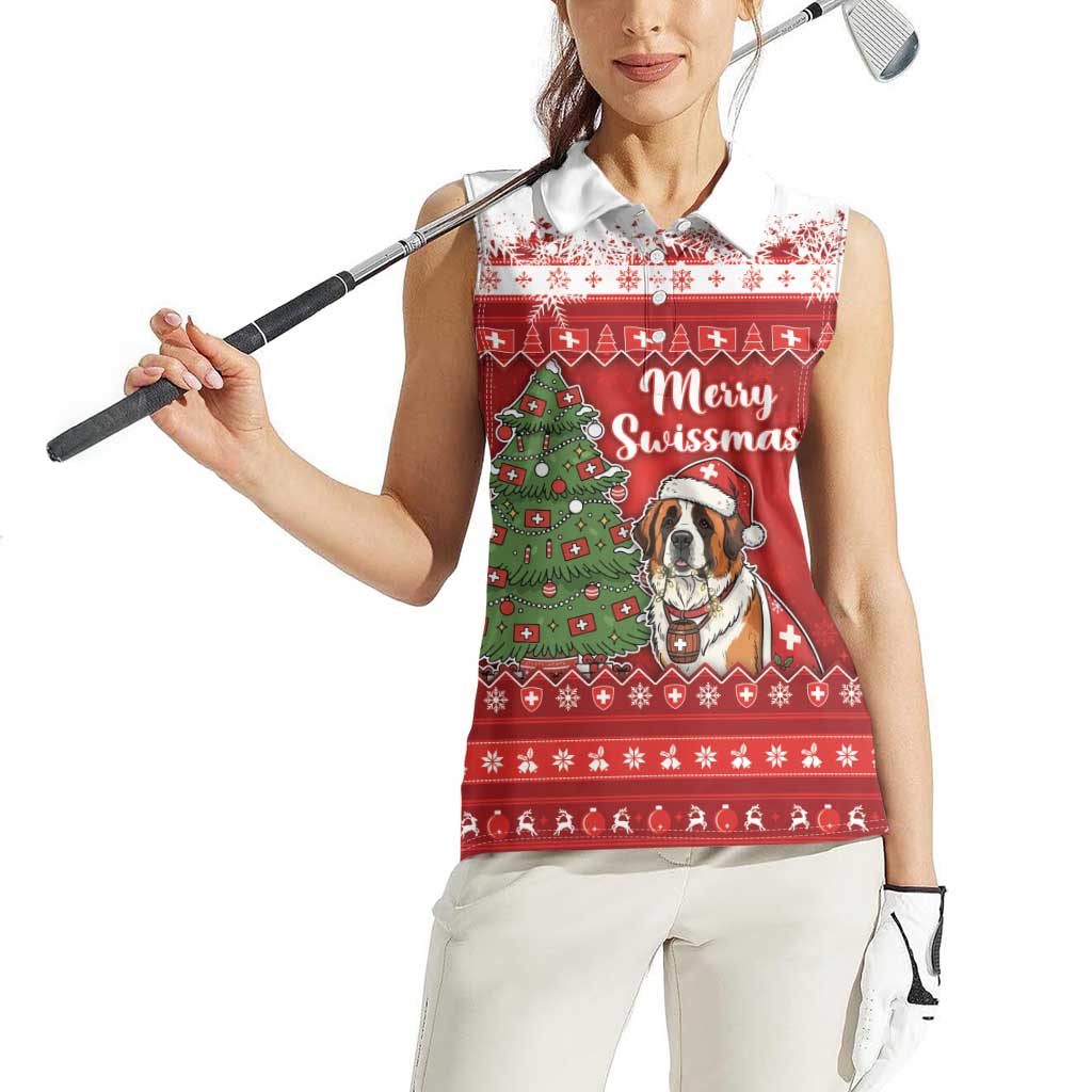 Switzerland Christmas Women Sleeveless Polo Shirt Saint Bernard Merry Swissmas - Wonder Print Shop
