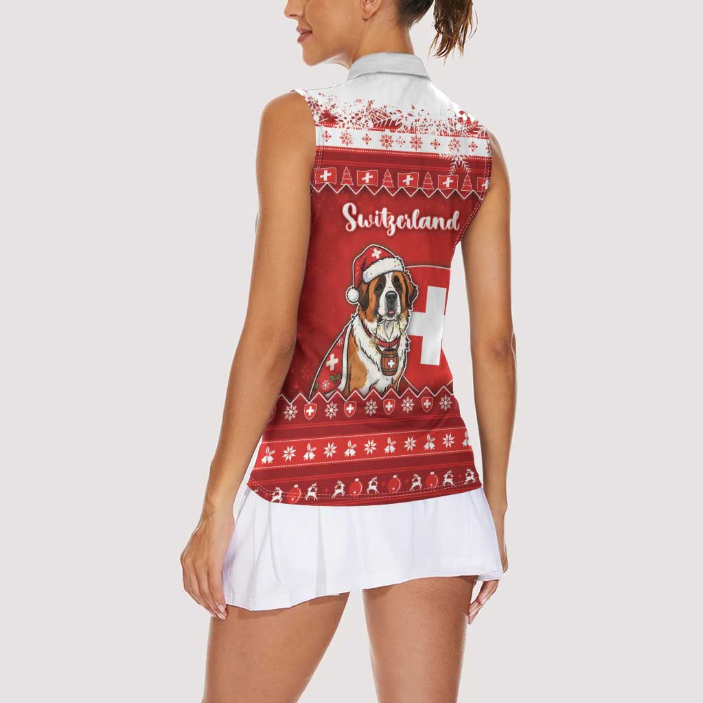 Switzerland Christmas Women Sleeveless Polo Shirt Saint Bernard Merry Swissmas - Wonder Print Shop