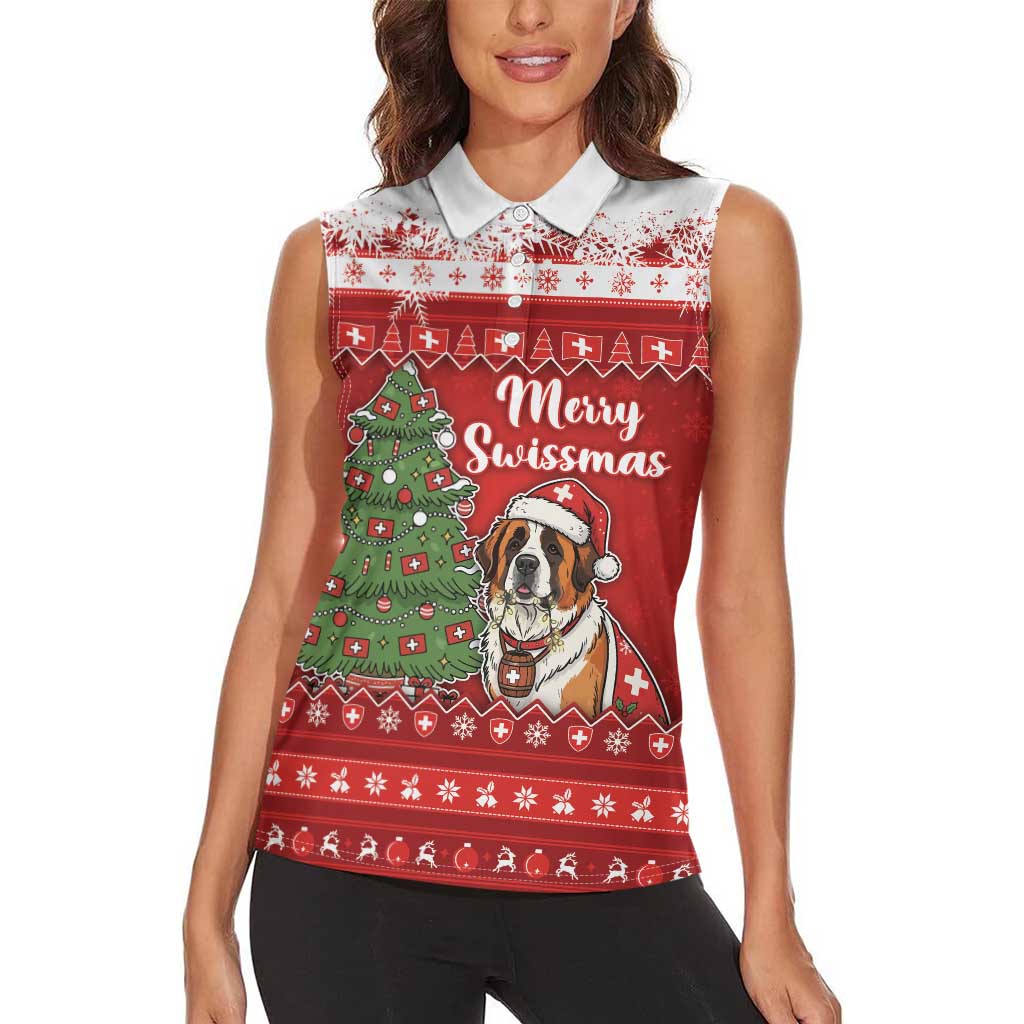 Switzerland Christmas Women Sleeveless Polo Shirt Saint Bernard Merry Swissmas - Wonder Print Shop