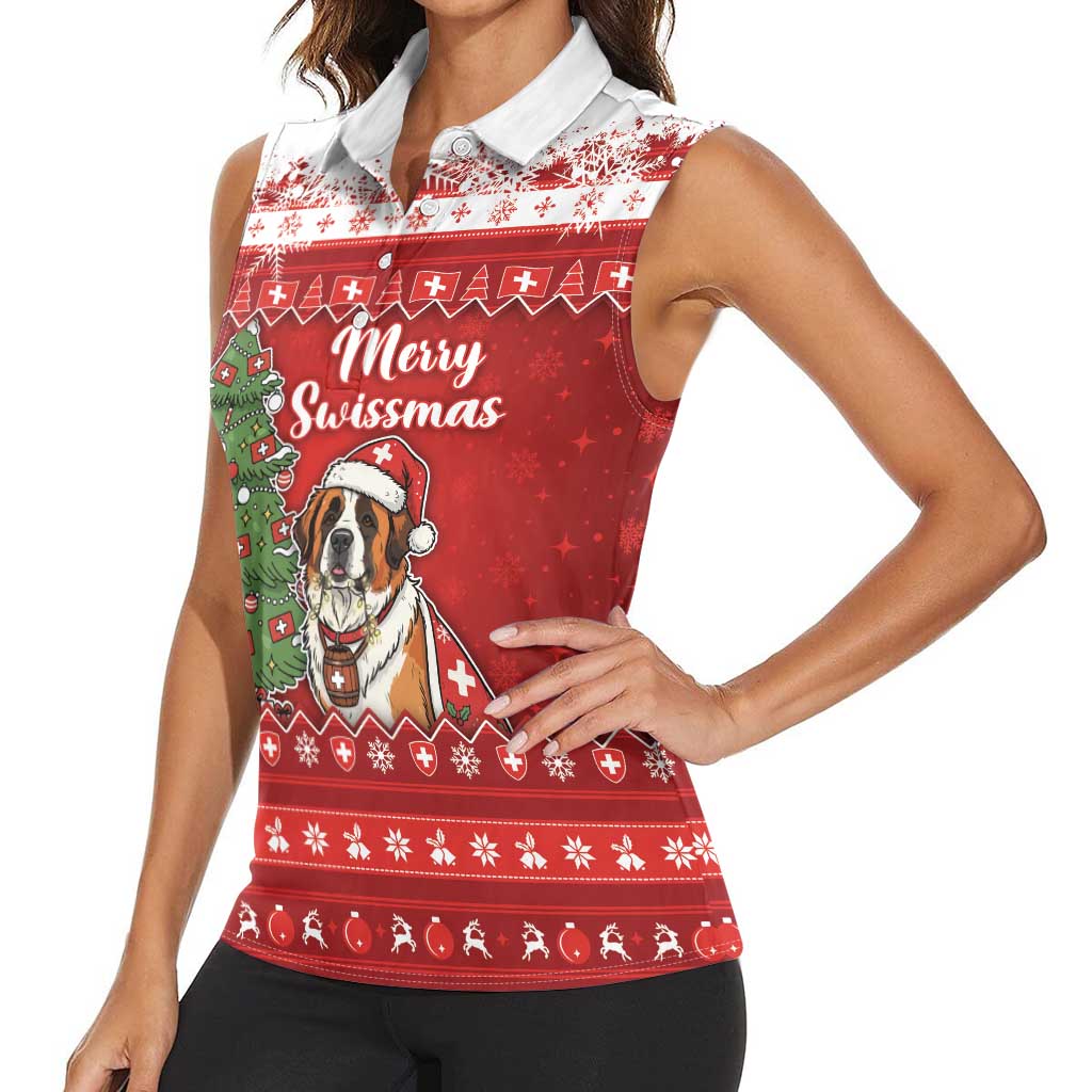 Switzerland Christmas Women Sleeveless Polo Shirt Saint Bernard Merry Swissmas - Wonder Print Shop