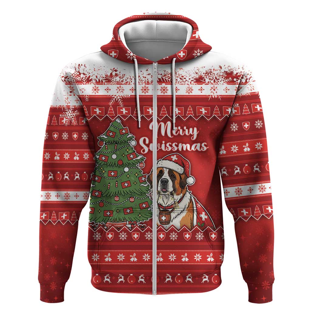 Switzerland Christmas Zip Hoodie Saint Bernard Merry Swissmas - Wonder Print Shop