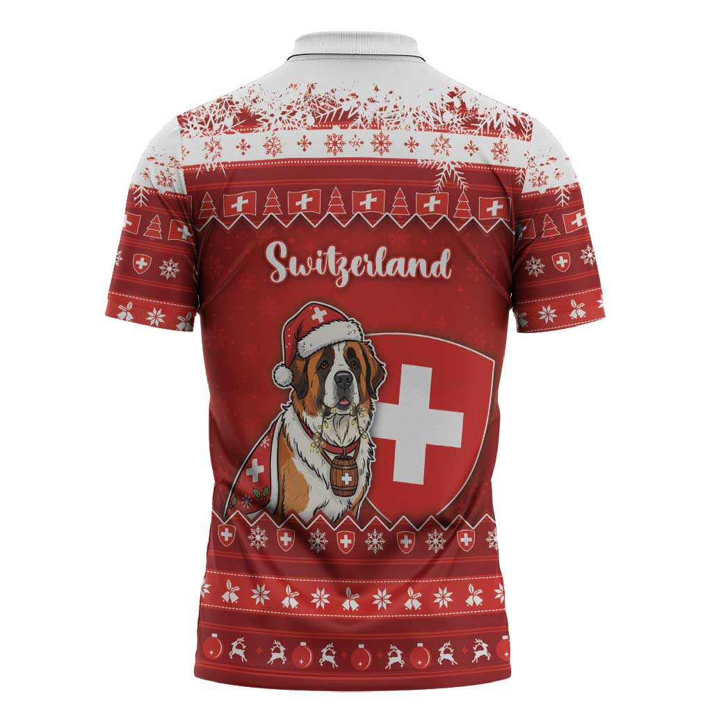 Switzerland Christmas Zipper Polo Shirt Saint Bernard Merry Swissmas - Wonder Print Shop