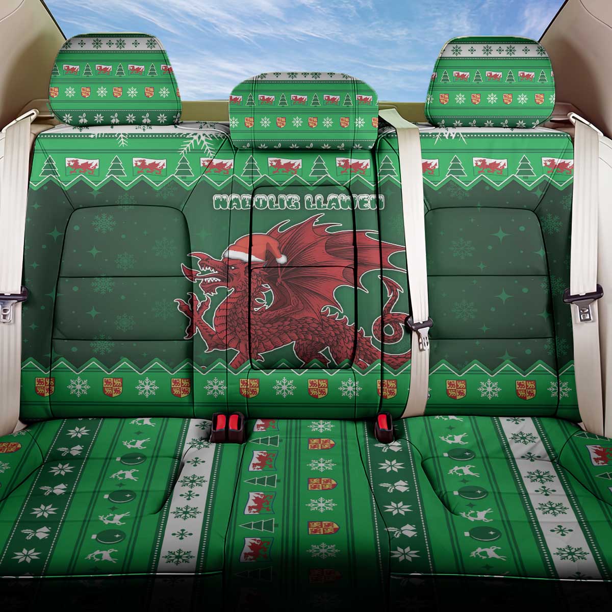 Wales Christmas Back Car Seat Cover Cymru Dragon Nadolig Llawen - Wonder Print Shop