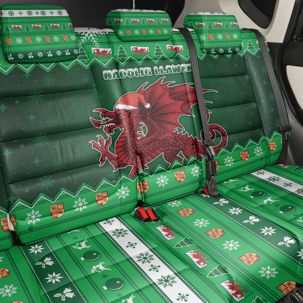 Wales Christmas Back Car Seat Cover Cymru Dragon Nadolig Llawen - Wonder Print Shop