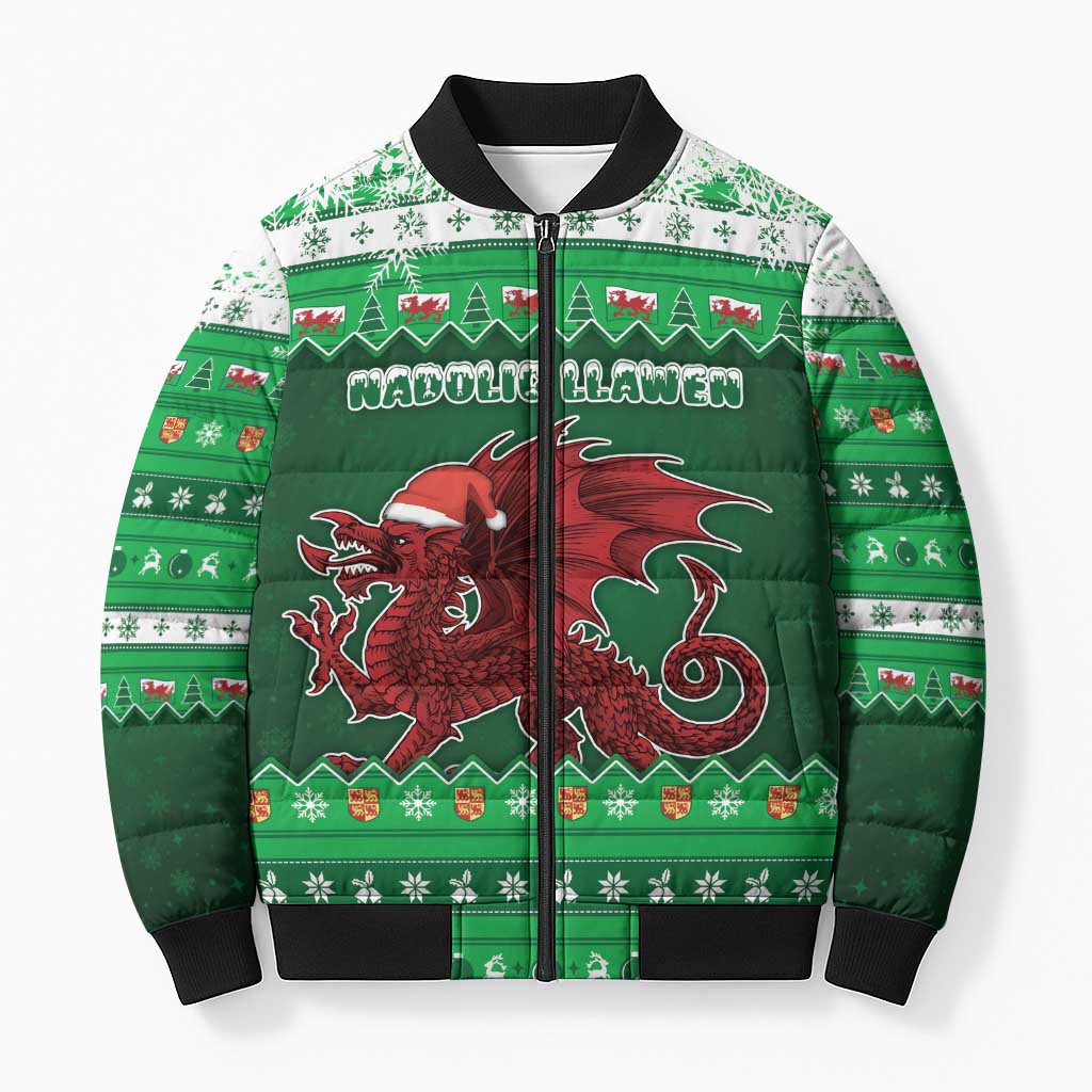 Wales Christmas Bomber Puffer Jacket Cymru Dragon Nadolig Llawen - Wonder Print Shop