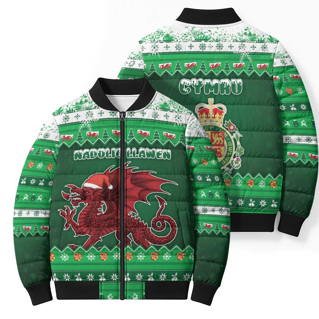 Wales Christmas Bomber Puffer Jacket Cymru Dragon Nadolig Llawen - Wonder Print Shop