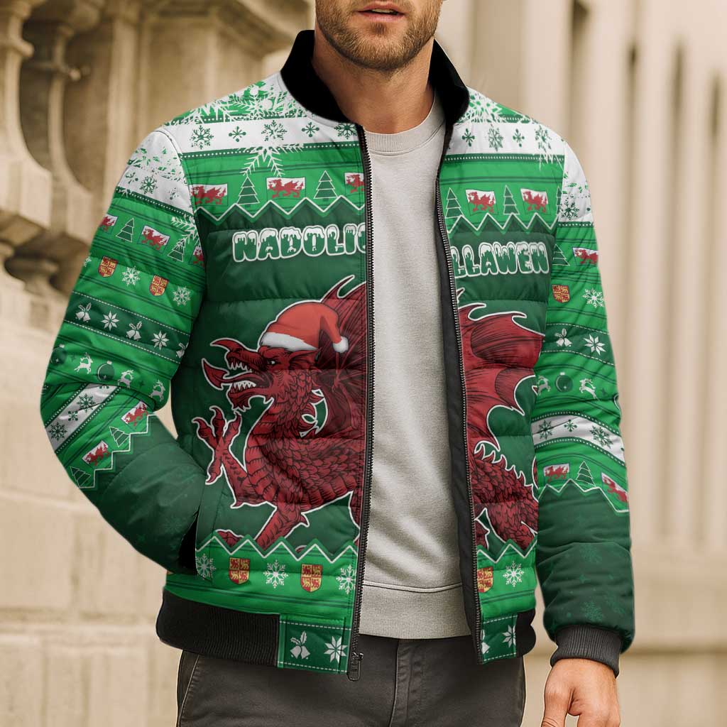 Wales Christmas Bomber Puffer Jacket Cymru Dragon Nadolig Llawen - Wonder Print Shop