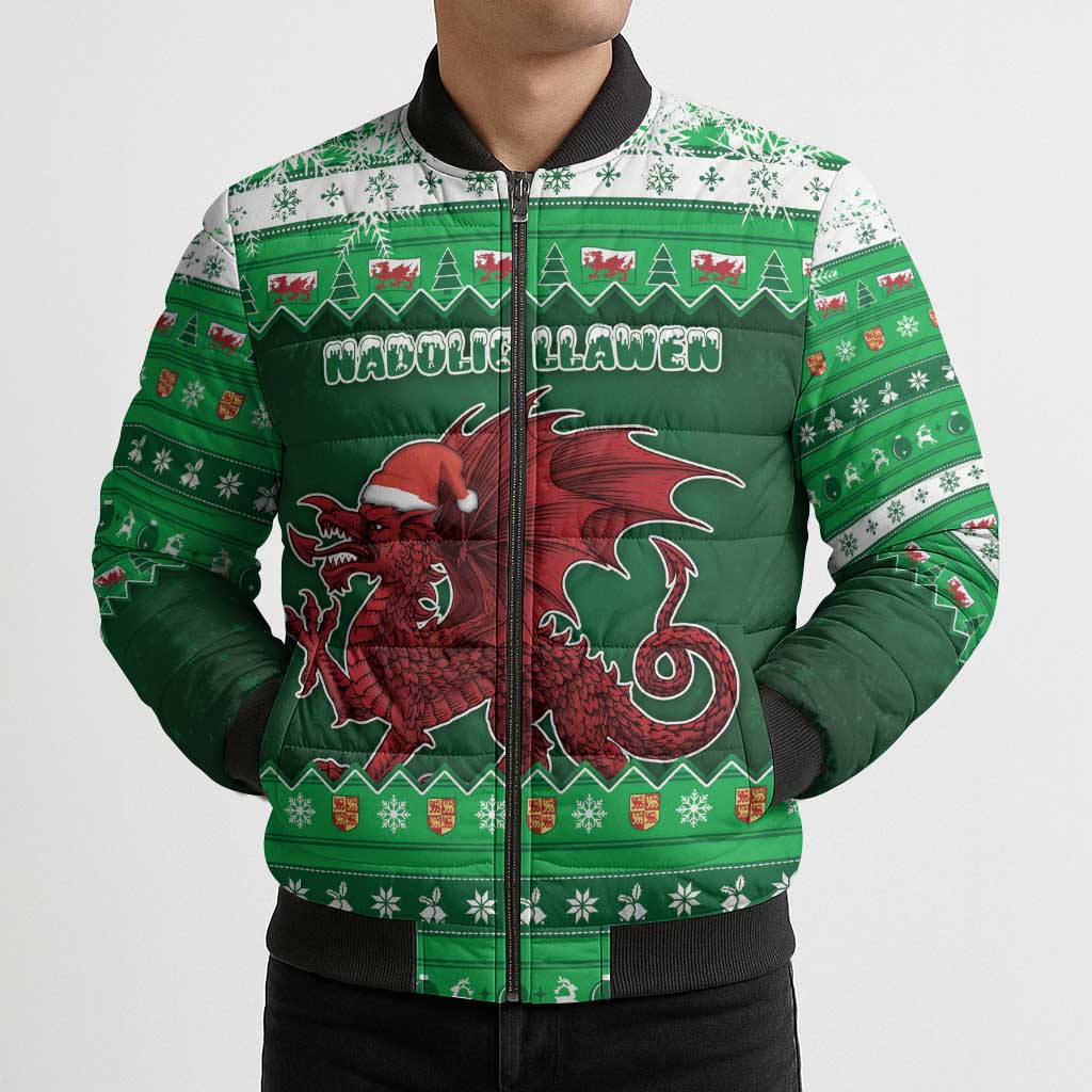 Wales Christmas Bomber Puffer Jacket Cymru Dragon Nadolig Llawen - Wonder Print Shop