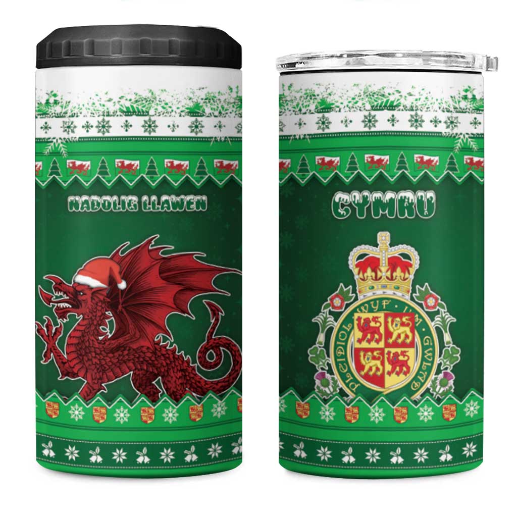 Wales Christmas 4 in 1 Can Cooler Tumbler Cymru Dragon Nadolig Llawen - Wonder Print Shop