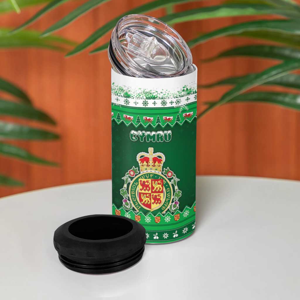 Wales Christmas 4 in 1 Can Cooler Tumbler Cymru Dragon Nadolig Llawen - Wonder Print Shop