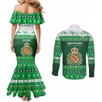 Wales Christmas Couples Matching Mermaid Dress and Long Sleeve Button Shirt Cymru Dragon Nadolig Llawen - Wonder Print Shop