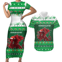 Wales Christmas Couples Matching Short Sleeve Bodycon Dress and Hawaiian Shirt Cymru Dragon Nadolig Llawen - Wonder Print Shop