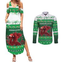 Wales Christmas Couples Matching Summer Maxi Dress and Long Sleeve Button Shirt Cymru Dragon Nadolig Llawen - Wonder Print Shop