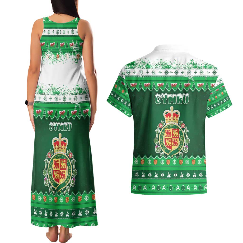 Wales Christmas Couples Matching Tank Maxi Dress and Hawaiian Shirt Cymru Dragon Nadolig Llawen - Wonder Print Shop