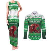 Wales Christmas Couples Matching Tank Maxi Dress and Long Sleeve Button Shirt Cymru Dragon Nadolig Llawen - Wonder Print Shop