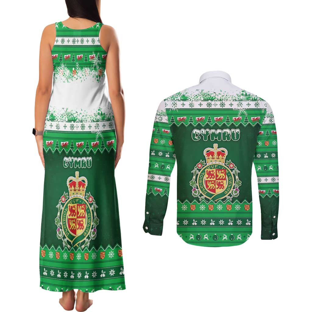Wales Christmas Couples Matching Tank Maxi Dress and Long Sleeve Button Shirt Cymru Dragon Nadolig Llawen - Wonder Print Shop