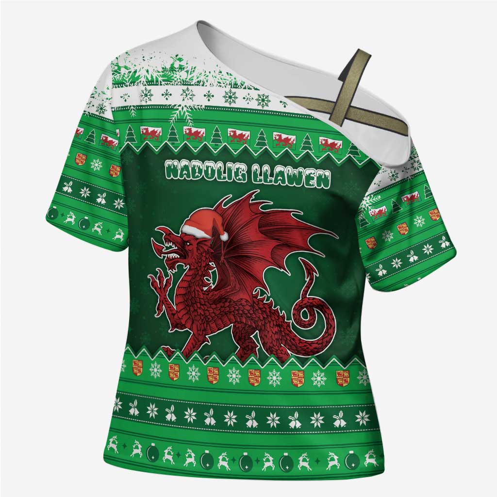 Wales Christmas Cross Shoulder Shirt Cymru Dragon Nadolig Llawen - Wonder Print Shop