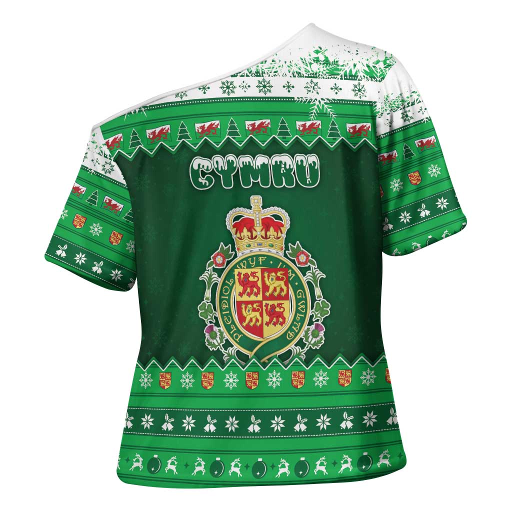 Wales Christmas Cross Shoulder Shirt Cymru Dragon Nadolig Llawen - Wonder Print Shop