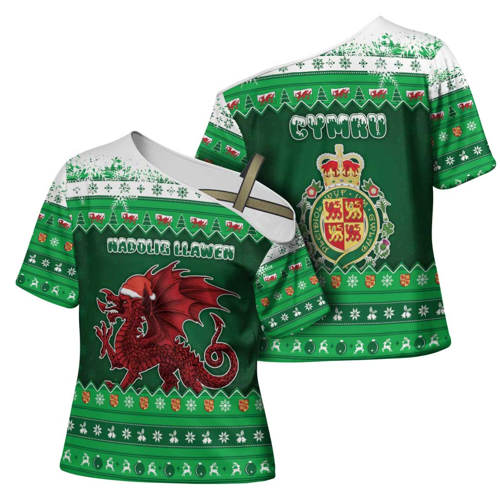 Wales Christmas Cross Shoulder Shirt Cymru Dragon Nadolig Llawen - Wonder Print Shop