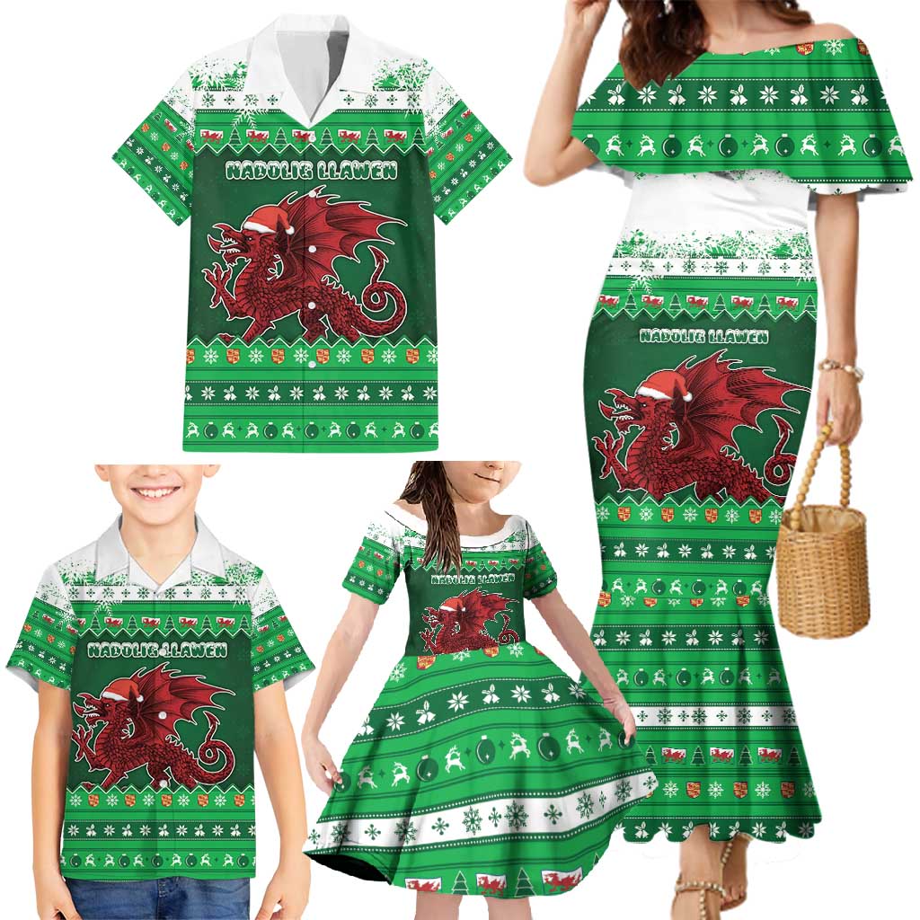Wales Christmas Family Matching Mermaid Dress and Hawaiian Shirt Cymru Dragon Nadolig Llawen - Wonder Print Shop