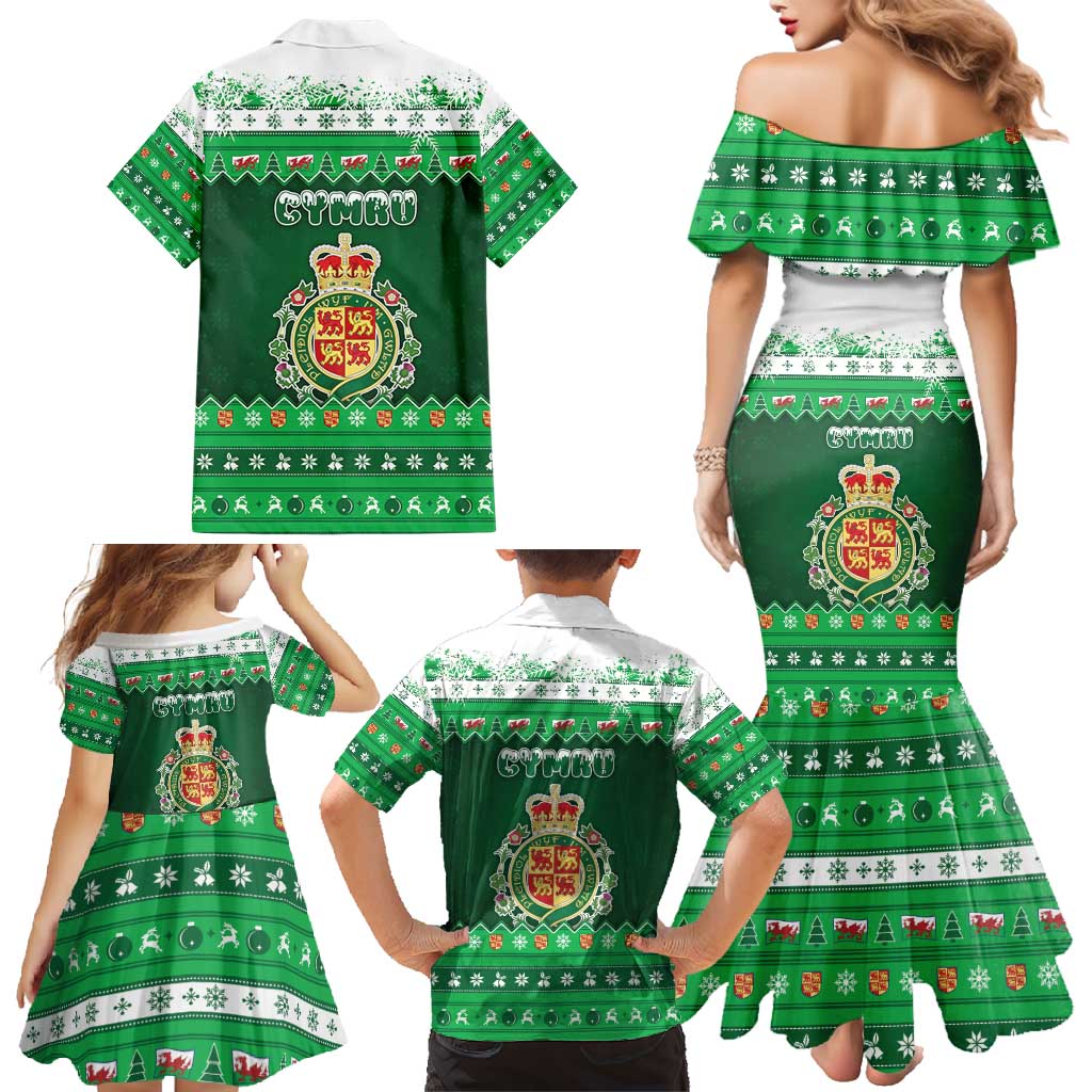 Wales Christmas Family Matching Mermaid Dress and Hawaiian Shirt Cymru Dragon Nadolig Llawen - Wonder Print Shop