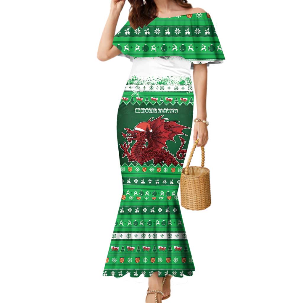 Wales Christmas Family Matching Mermaid Dress and Hawaiian Shirt Cymru Dragon Nadolig Llawen - Wonder Print Shop