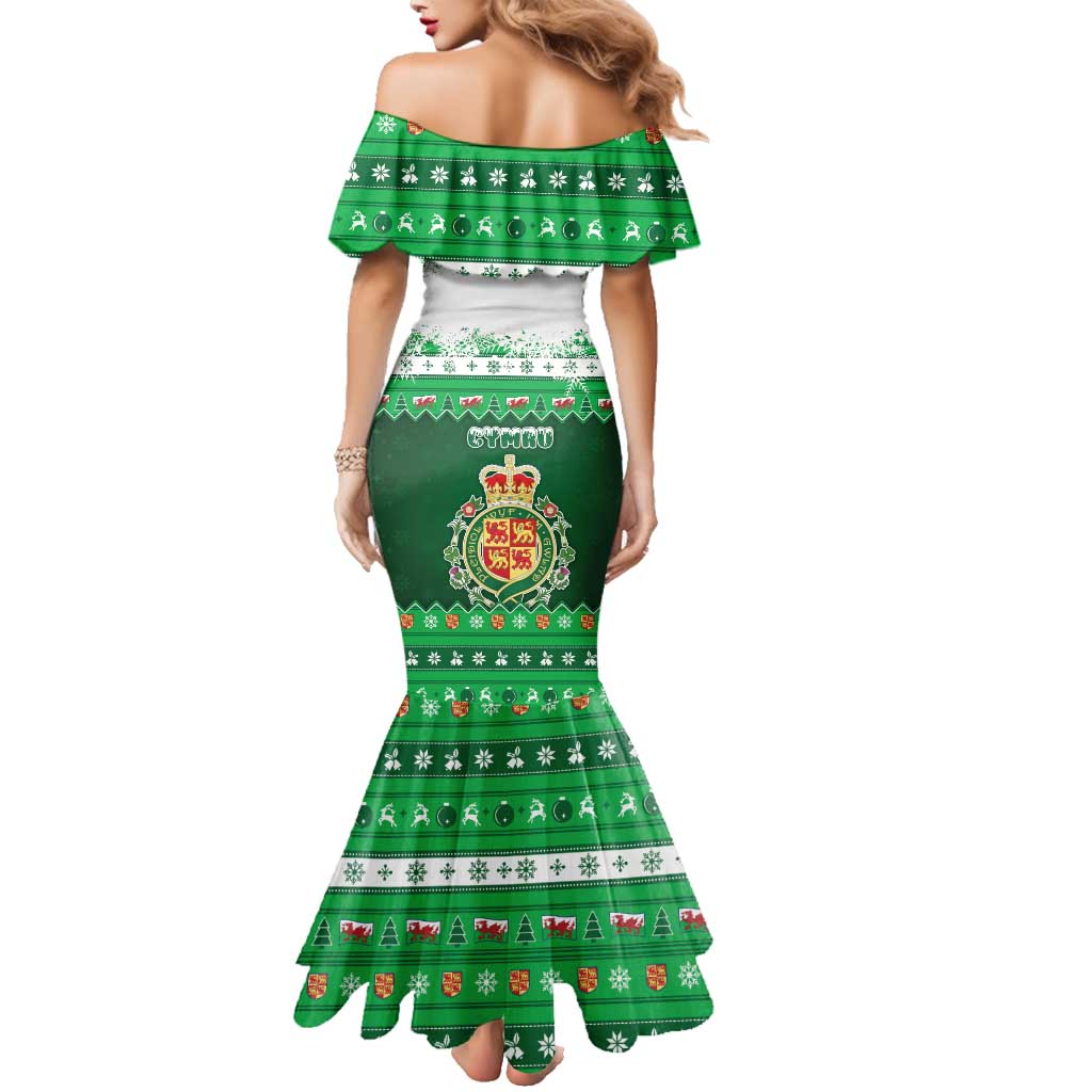 Wales Christmas Family Matching Mermaid Dress and Hawaiian Shirt Cymru Dragon Nadolig Llawen - Wonder Print Shop