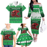 Wales Christmas Family Matching Off The Shoulder Long Sleeve Dress and Hawaiian Shirt Cymru Dragon Nadolig Llawen - Wonder Print Shop
