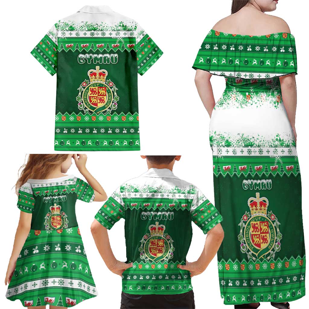 Wales Christmas Family Matching Off Shoulder Maxi Dress and Hawaiian Shirt Cymru Dragon Nadolig Llawen - Wonder Print Shop
