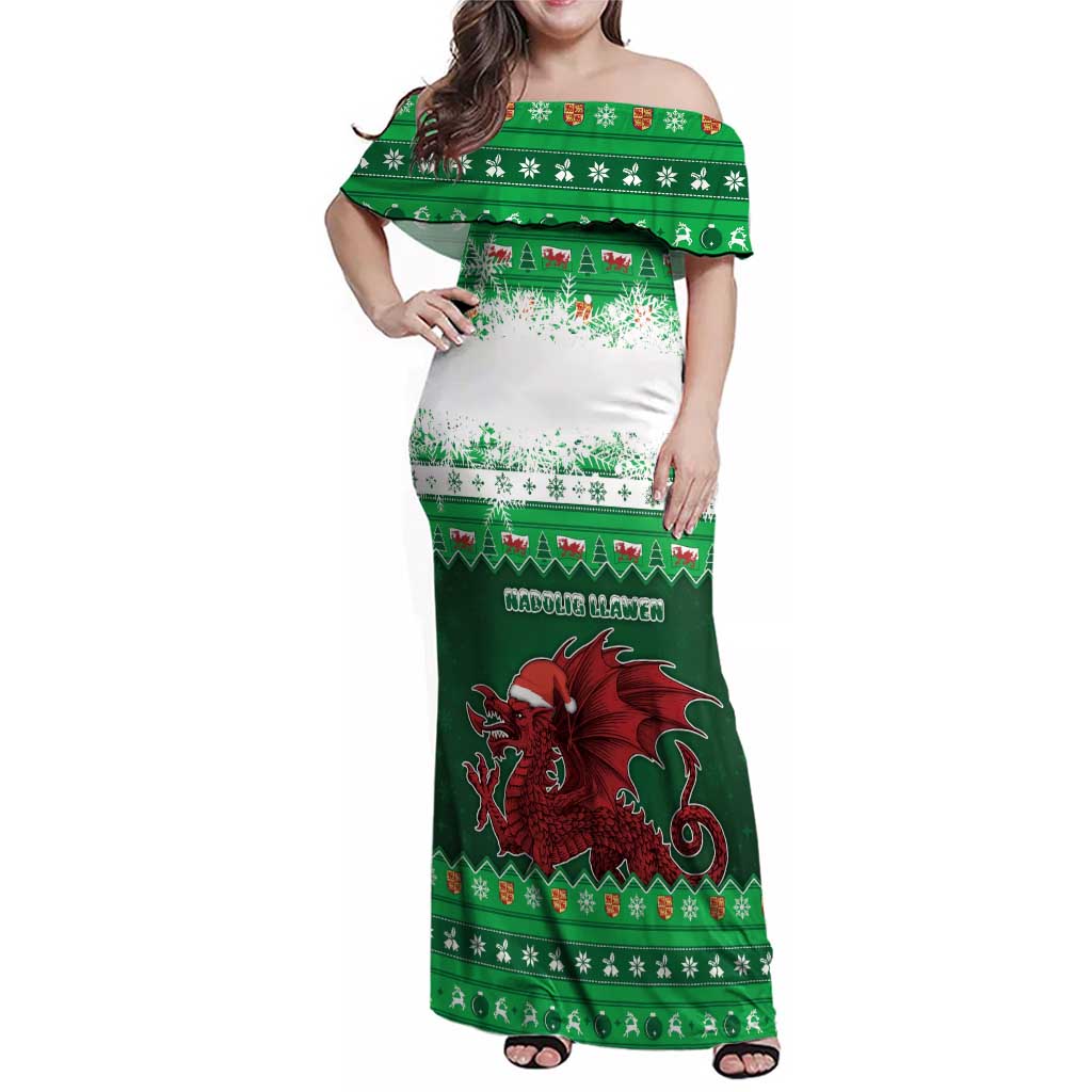 Wales Christmas Family Matching Off Shoulder Maxi Dress and Hawaiian Shirt Cymru Dragon Nadolig Llawen - Wonder Print Shop