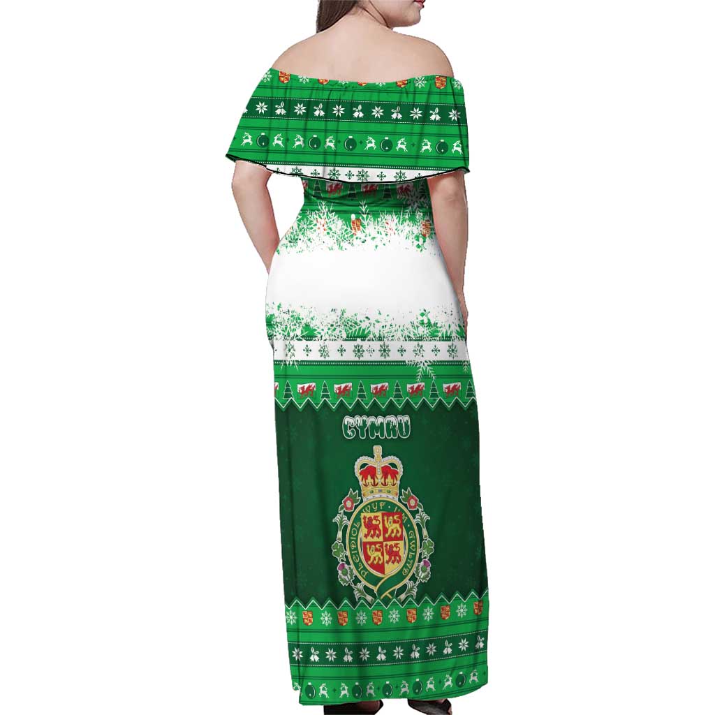 Wales Christmas Family Matching Off Shoulder Maxi Dress and Hawaiian Shirt Cymru Dragon Nadolig Llawen - Wonder Print Shop