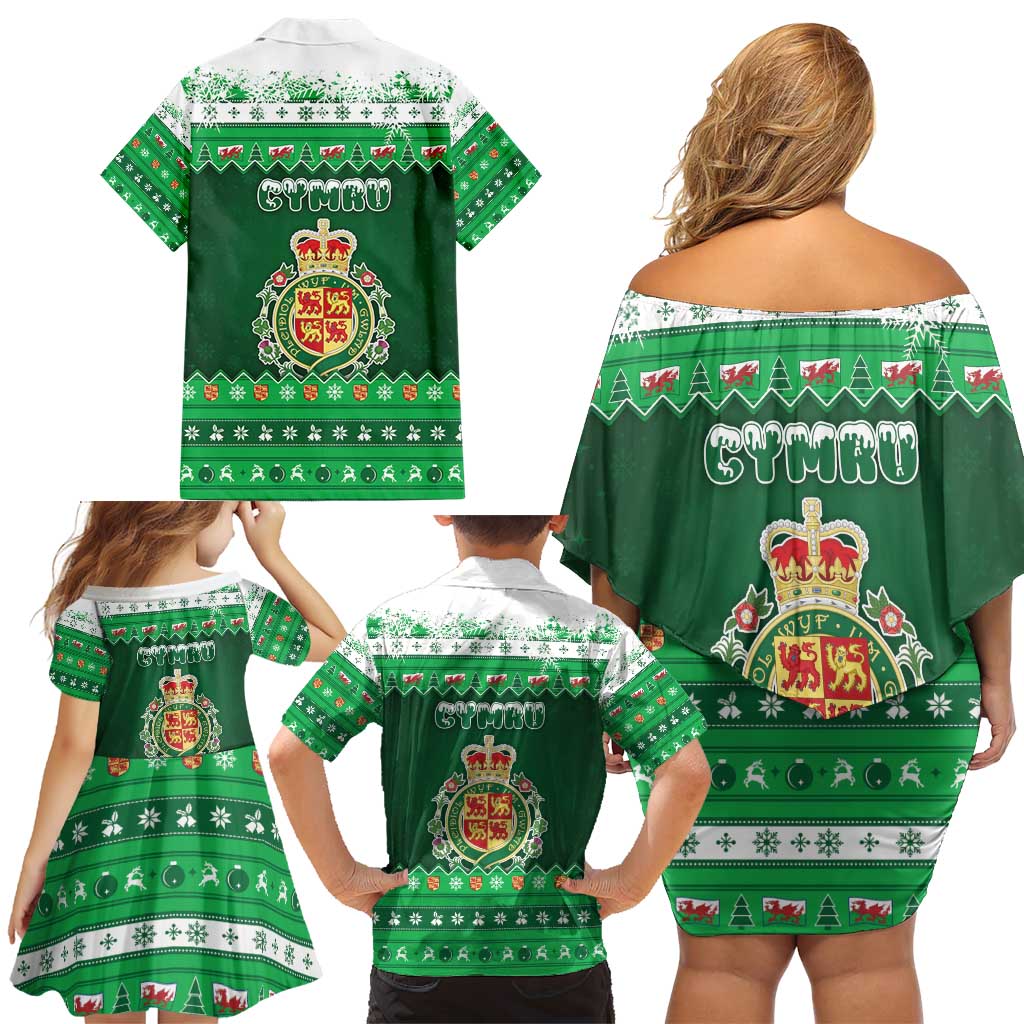 Wales Christmas Family Matching Off Shoulder Short Dress and Hawaiian Shirt Cymru Dragon Nadolig Llawen - Wonder Print Shop