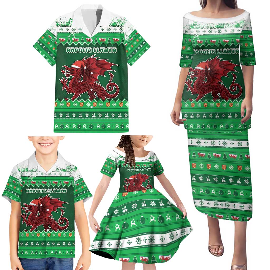 Wales Christmas Family Matching Puletasi and Hawaiian Shirt Cymru Dragon Nadolig Llawen - Wonder Print Shop