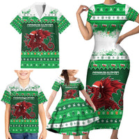 Wales Christmas Family Matching Short Sleeve Bodycon Dress and Hawaiian Shirt Cymru Dragon Nadolig Llawen - Wonder Print Shop