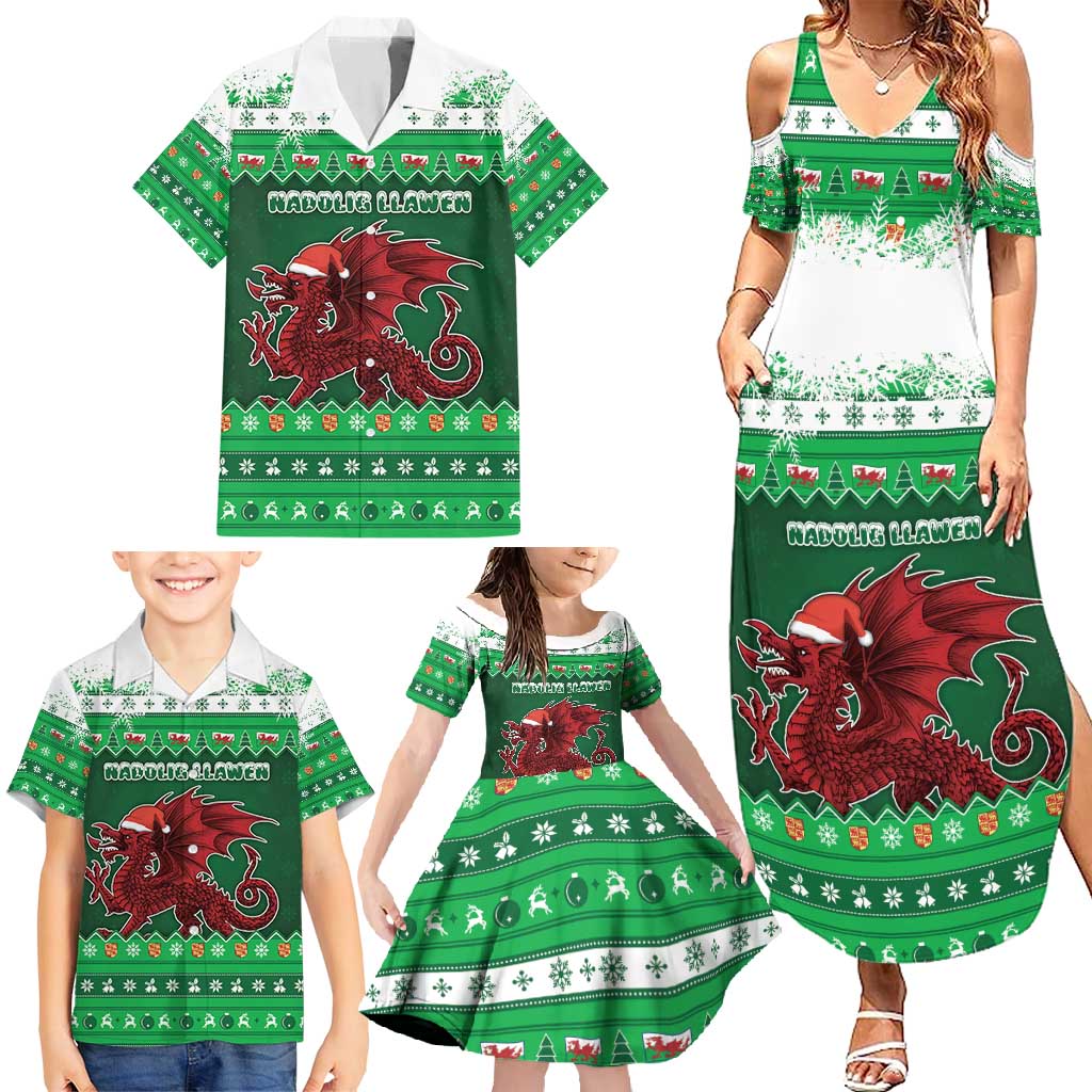 Wales Christmas Family Matching Summer Maxi Dress and Hawaiian Shirt Cymru Dragon Nadolig Llawen - Wonder Print Shop