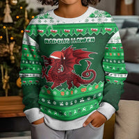 Wales Christmas Kid Ugly Christmas Sweater Cymru Dragon Nadolig Llawen - Wonder Print Shop