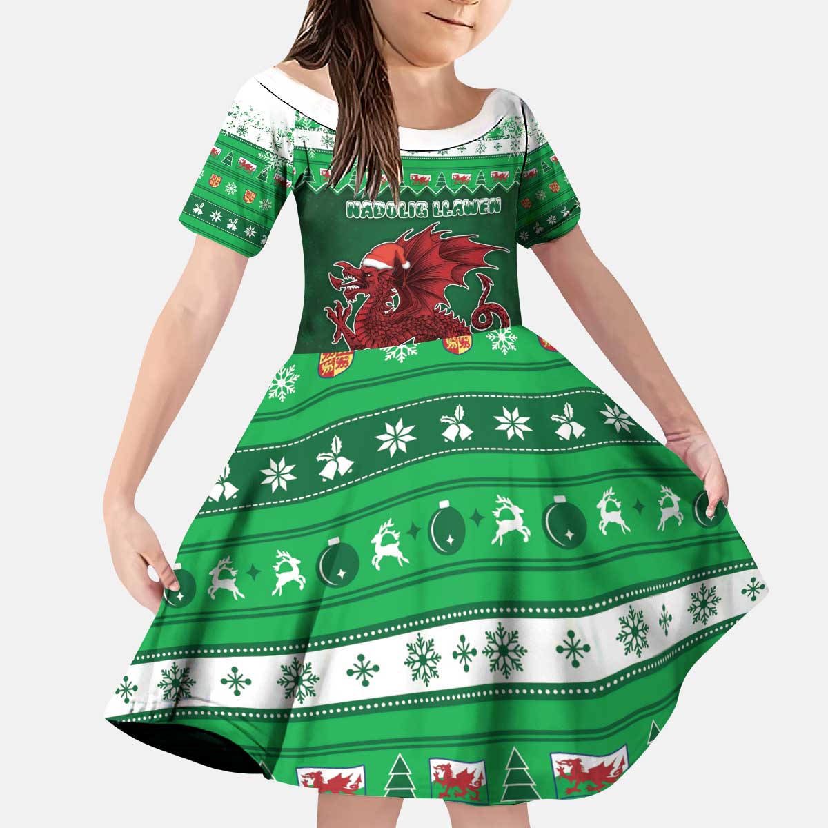 Wales Christmas Kid Short Sleeve Dress Cymru Dragon Nadolig Llawen - Wonder Print Shop