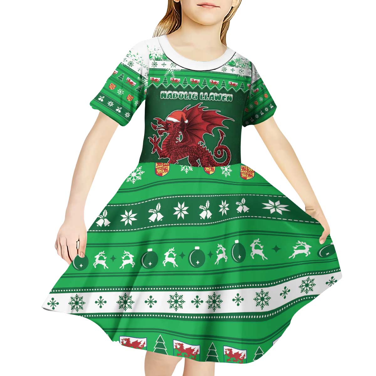 Wales Christmas Kid Short Sleeve Dress Cymru Dragon Nadolig Llawen - Wonder Print Shop