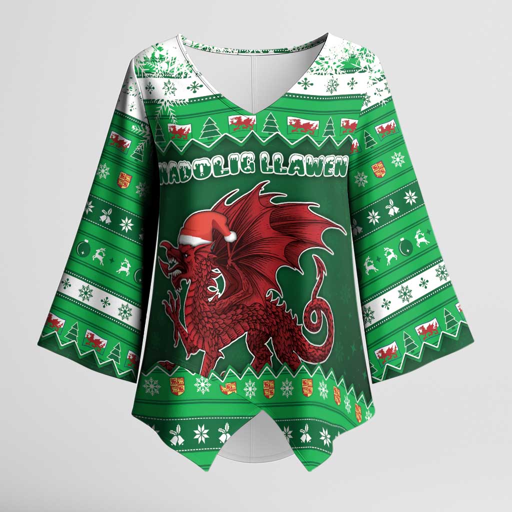 Wales Christmas Kimono Sleeve Blouse Cymru Dragon Nadolig Llawen - Wonder Print Shop