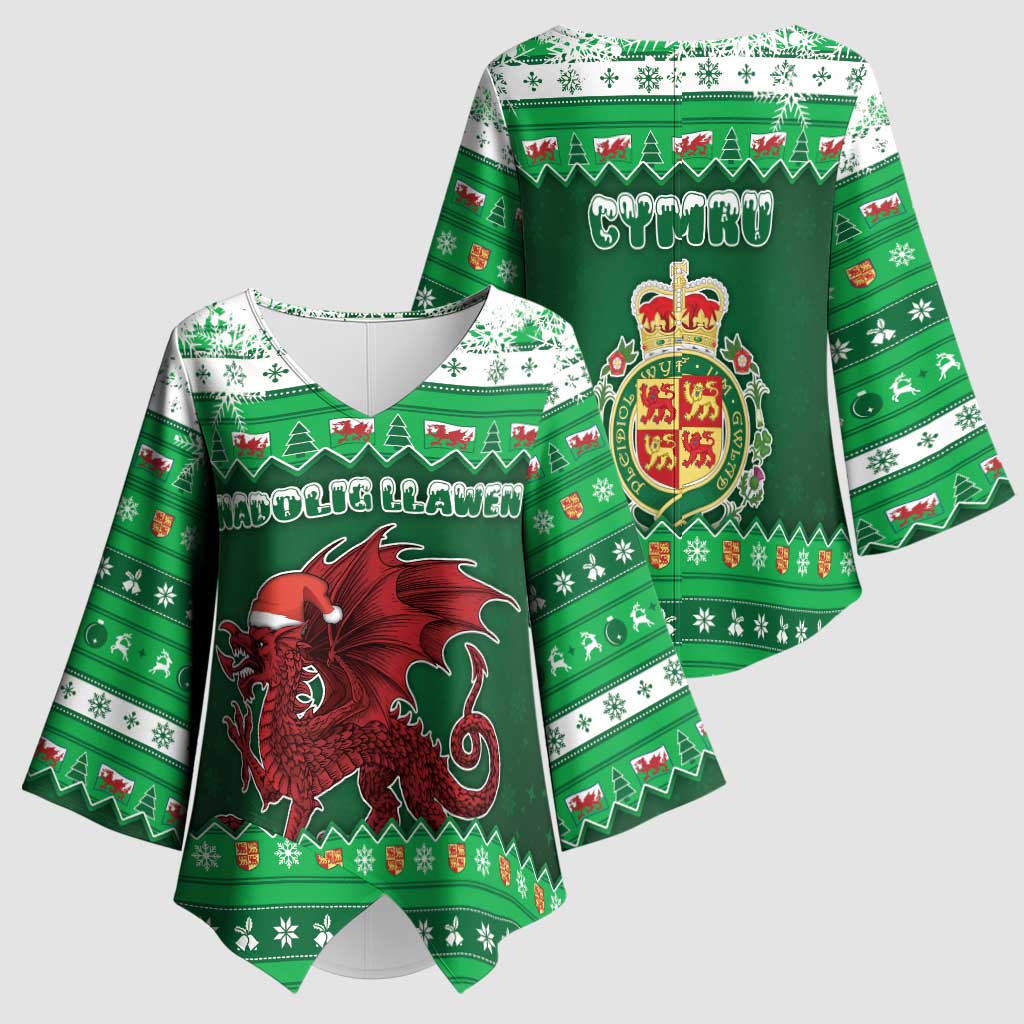 Wales Christmas Kimono Sleeve Blouse Cymru Dragon Nadolig Llawen - Wonder Print Shop