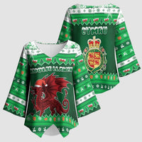 Wales Christmas Kimono Sleeve Blouse Cymru Dragon Nadolig Llawen - Wonder Print Shop